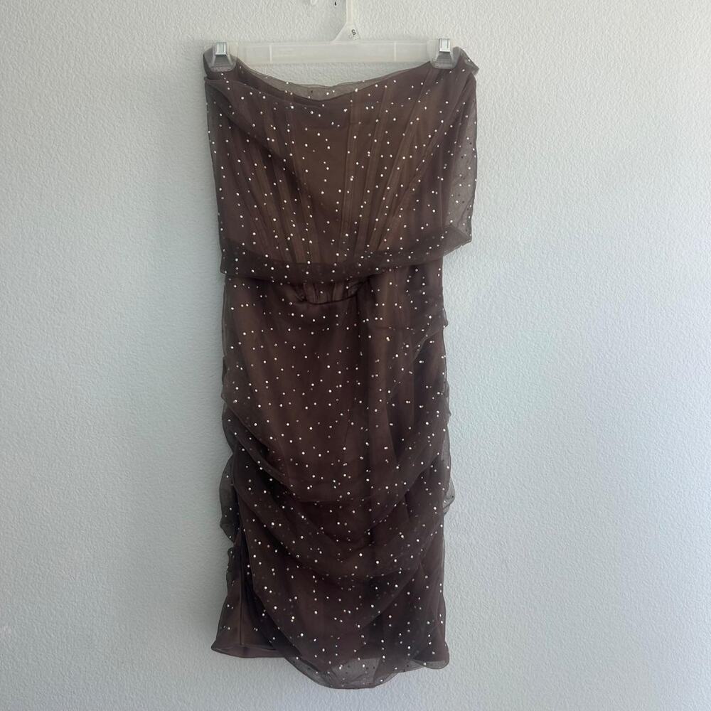 Windsor brown mesh rhinestone mini dress
